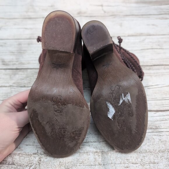 Splendid Burgundy Suede Leather Block Heel Ankle Boots Women Size 6 - Picture 8 of 8